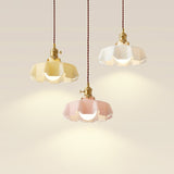French Ruffled Glass Pendant with Brass