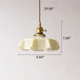 French Ruffled Glass Pendant with Brass