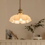 French Ruffled Glass Pendant with Brass