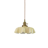 French Ruffled Glass Pendant with Brass