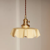French Ruffled Glass Pendant with Brass