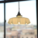 French Ruffled Glass Pendant with Brass