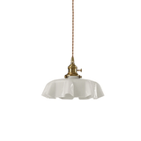 French Ruffled Glass Pendant with Brass