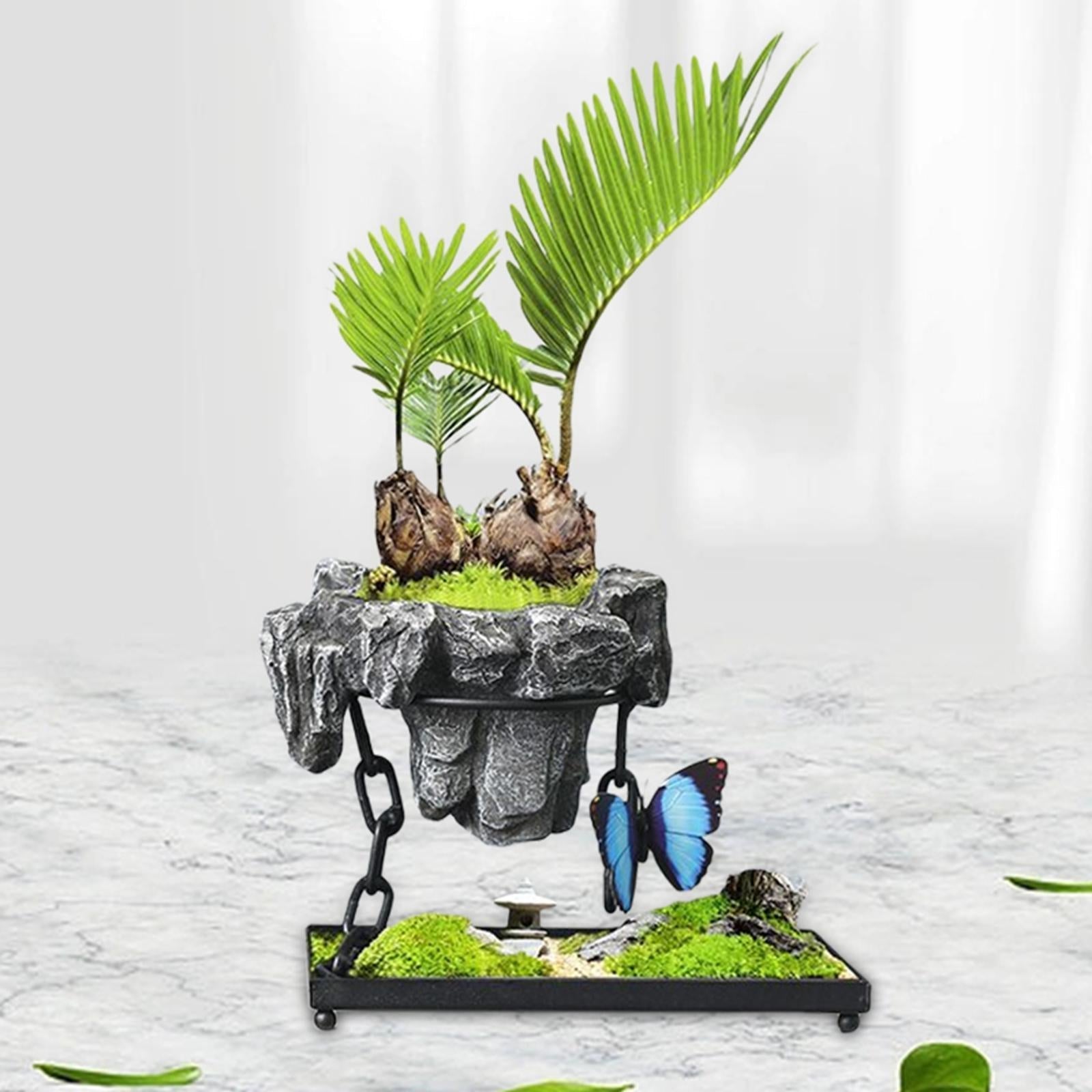 Hanging Rock Chain Planter with Butterfly Accent