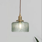 Japanese Brass Glass Round Pendant Light