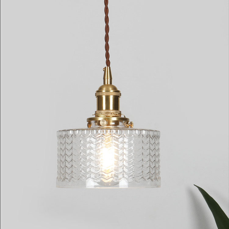 Japanese Brass Glass Round Pendant Light