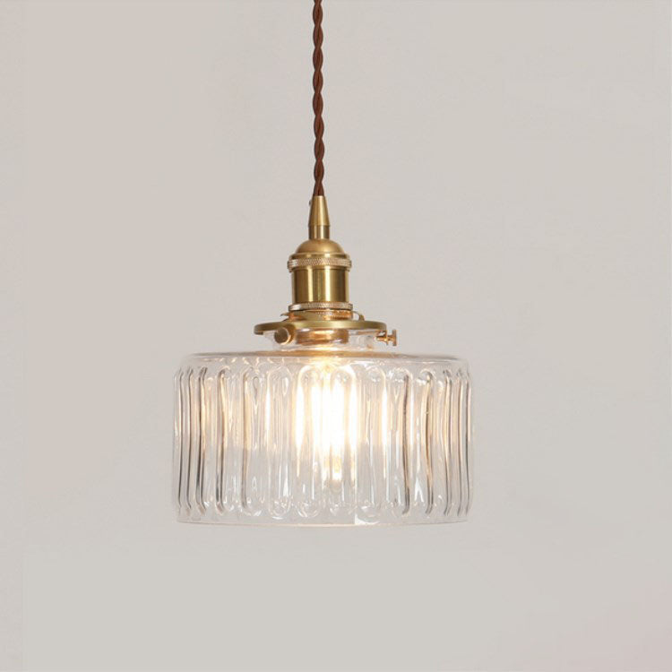 Japanese Brass Glass Round Pendant Light