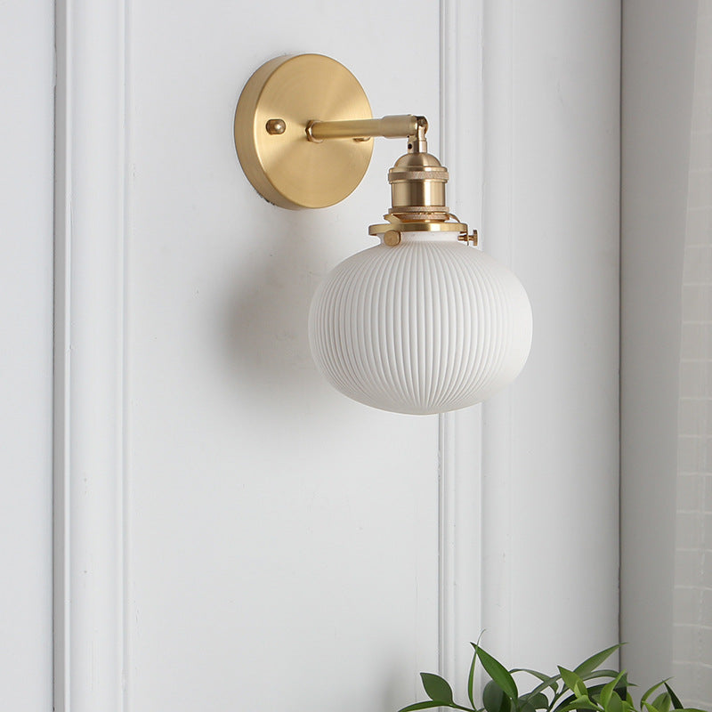 Japanese Brass Wall Light with Pleated