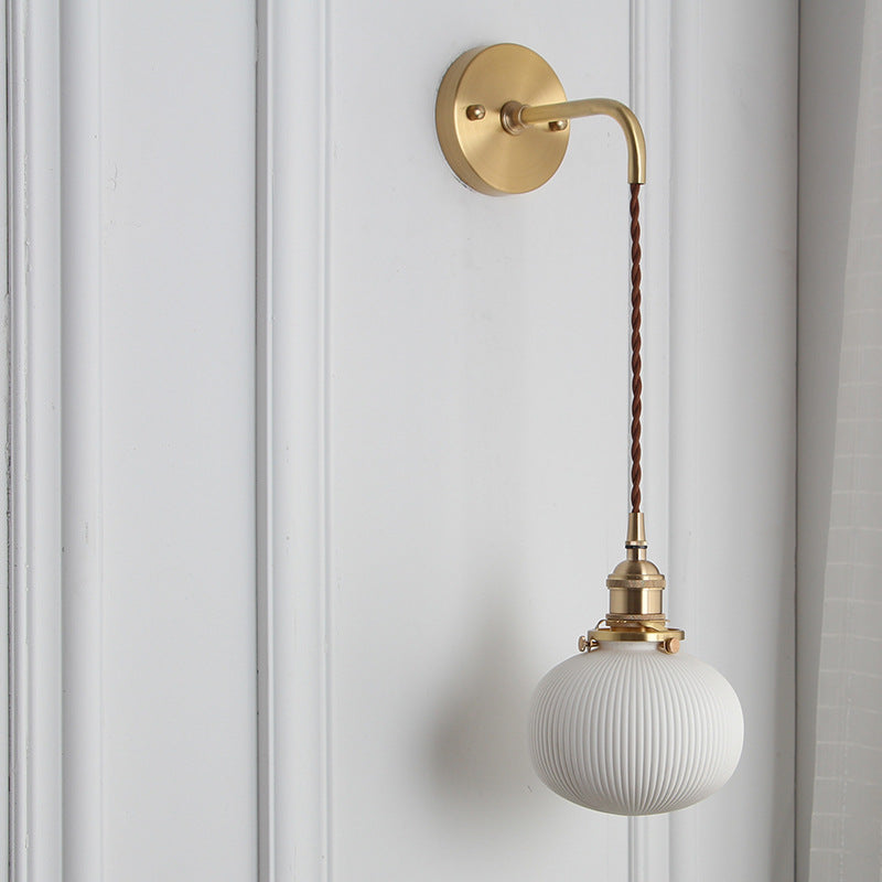 Japanese Brass Wall Light with Pleated
