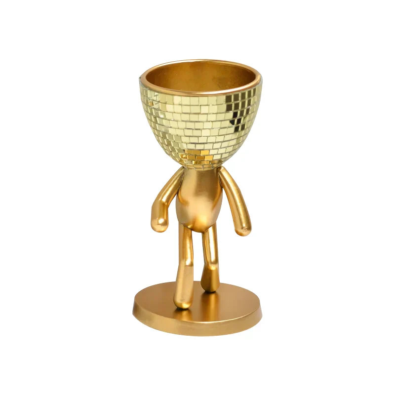 Mirror Disco Walking Man Planter Sculpture