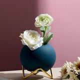 Modern Ceramic Flower Pot with Metal Stand