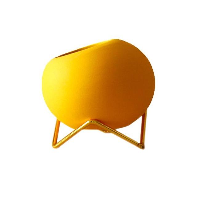 Modern Ceramic Flower Pot with Metal Stand