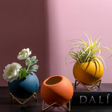 Modern Ceramic Flower Pot with Metal Stand