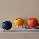 Modern Ceramic Flower Pot with Metal Stand