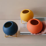 Modern Ceramic Flower Pot with Metal Stand