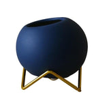 Modern Ceramic Flower Pot with Metal Stand