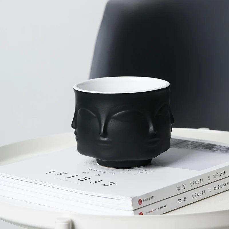 Modern Ceramic Flower Pot with Sculpted Face