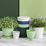 Modern Plastic Flower Pot with Ribbed Design