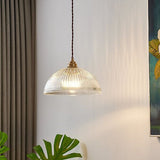 Modern Ribbed Glass Dome Pendant Light