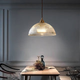Modern Ribbed Glass Dome Pendant Light