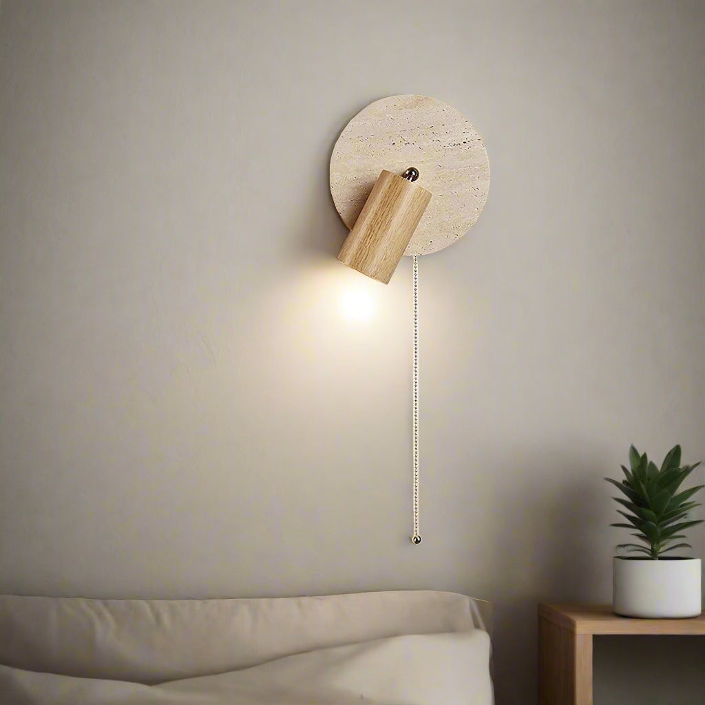 Modern Travertine Wood Rotating Wall Sconce