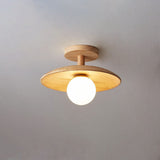 Natural Wood Dome Semi-Flush Ceiling Light