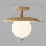 Natural Wood Dome Semi-Flush Ceiling Light