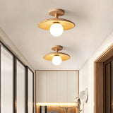 Natural Wood Dome Semi-Flush Ceiling Light