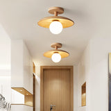 Natural Wood Dome Semi-Flush Ceiling Light