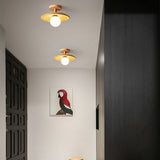 Natural Wood Dome Semi-Flush Ceiling Light