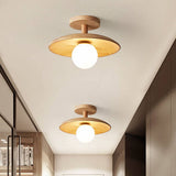 Natural Wood Dome Semi-Flush Ceiling Light