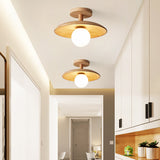 Natural Wood Dome Semi-Flush Ceiling Light