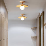 Natural Wood Dome Semi-Flush Ceiling Light