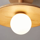 Natural Wood Dome Semi-Flush Ceiling Light
