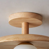 Natural Wood Dome Semi-Flush Ceiling Light