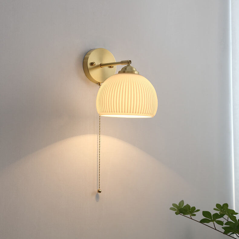 Nordic Brass Wall Sconce with Ribbed Glass