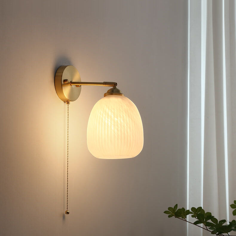 Nordic Brass Wall Sconce with Ribbed Glass