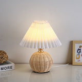 Nordic Rattan Table Lamp with Pleated Shade