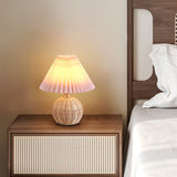 Nordic Rattan Table Lamp with Pleated Shade