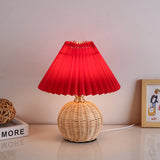 Nordic Rattan Table Lamp with Pleated Shade