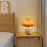 Nordic Rattan Table Lamp with Pleated Shade