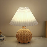 Nordic Rattan Table Lamp with Pleated Shade