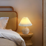 Nordic Rattan Table Lamp with Pleated Shade