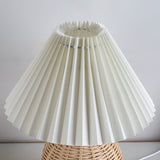 Nordic Rattan Table Lamp with Pleated Shade