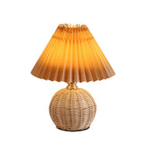 Nordic Rattan Table Lamp with Pleated Shade