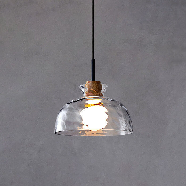 Nordic Rippled Glass Wood Pendant Light
