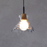 Nordic Rippled Glass Wood Pendant Light