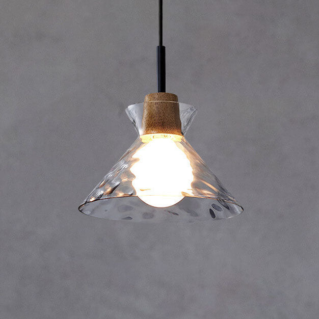 Nordic Rippled Glass Wood Pendant Light