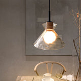 Nordic Rippled Glass Wood Pendant Light