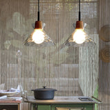 Nordic Rippled Glass Wood Pendant Light
